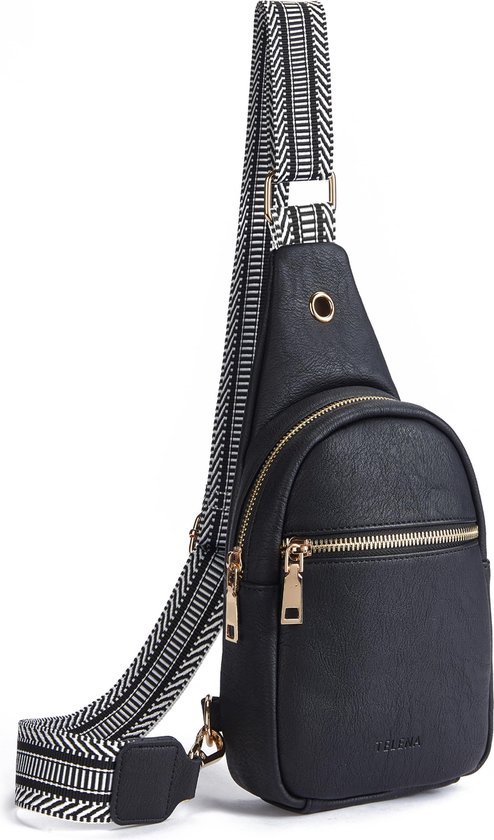 Geweo Crossbody tas - Sling Bag - Leer -Crossbodytas dames herren - anti-diefstal Schoudertas - Zwart