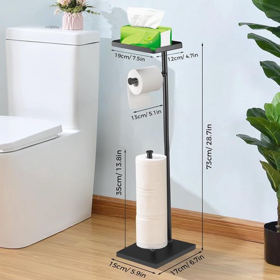 Vrijstaande Toiletpapierhouder Met Opbergvak Aan De Bovenkant Van Bamboe Zwarte Toiletpapierrolhouder Staande Toiletpapierdispenser Met Ruimte Voor 4 Reserverollen