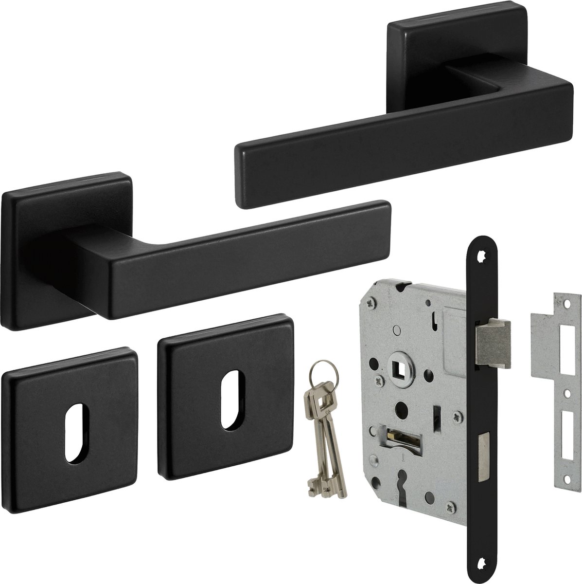 Eliot® Deurbeslag set baardsleutel - deurklink set - baardsleutelrozet set - insteekslot met 2 sleutels - mat zwart - voor binnen deuren