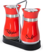2 stuks zout- en peperstrooiers set van glas en roestvrij staal zoutvaatje peperstrooier kruidenstrooier camping suikerstrooier keukenaccessoires (rood)