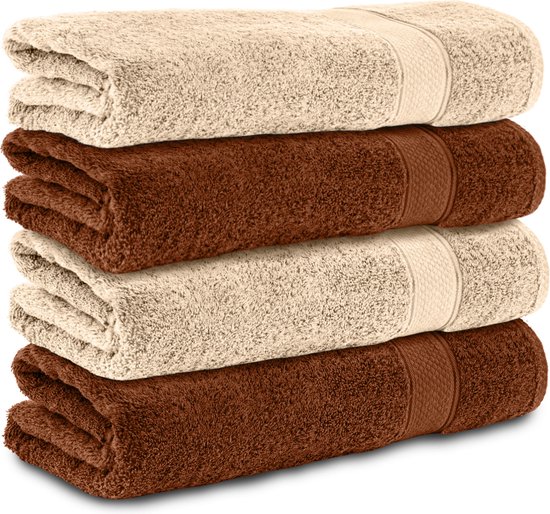 Komfortec handdoeken – Set van 4 - Badhanddoek 70x140 cm - 100% Katoen - Bruin&Beige