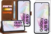 Hoesje geschikt voor Samsung Galaxy A35 - Screenprotector Glas - Portemonnee Book Case Bruin