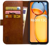 Coque Rosso Element adaptée au Xiaomi Redmi 13C | Étui portefeuille | Porte-monnaie | 3 passes | Fermeture magnétique | Fonction de support | Marron