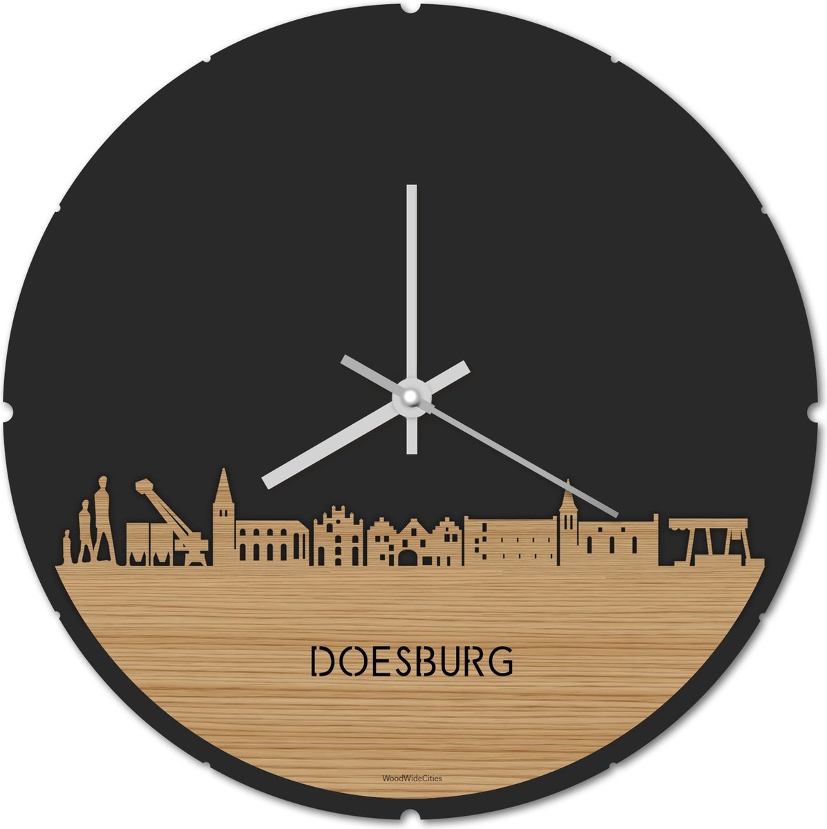 Skyline Klok Rond Doesburg Bamboe hout - Ø 44 cm - Stil uurwerk - Wanddecoratie - Meer steden beschikbaar - Woonkamer idee - Woondecoratie - City Art - Steden kunst - Cadeau voor hem - Cadeau voor haar - Jubileum - Trouwerij - Housewarming -