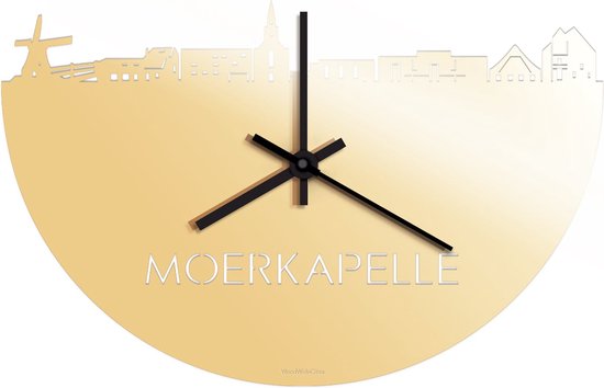 Skyline Klok Moerkapelle Goud Metallic - Ø 40 cm - Stil uurwerk - Wanddecoratie - Meer steden beschikbaar - Woonkamer idee - Woondecoratie - City Art - Steden kunst - Cadeau voor hem - Cadeau voor haar - Jubileum - Trouwerij - Housewarming -