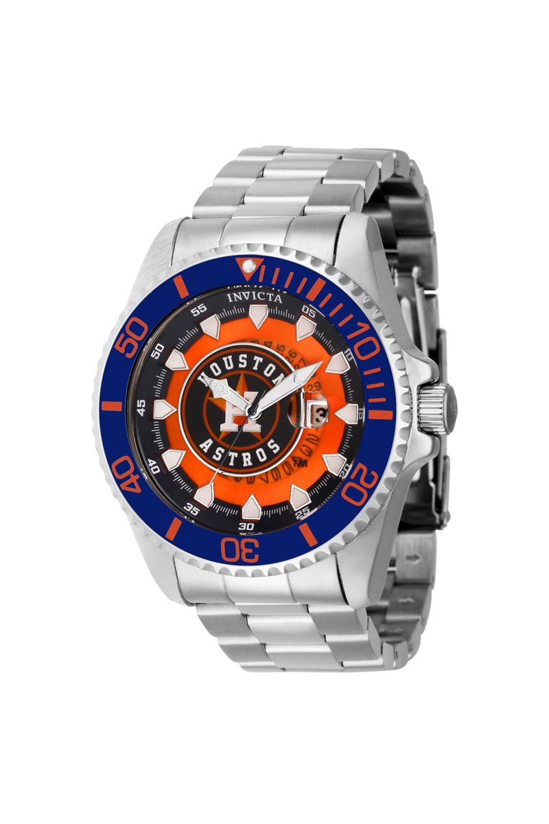 Invicta MLB - Houston Astros 43464 Heren Horloge - Waterdicht - Analoog - Quartz Uurwerk - Roestvrij Staal met oranje Wijzerplaat - 47mm