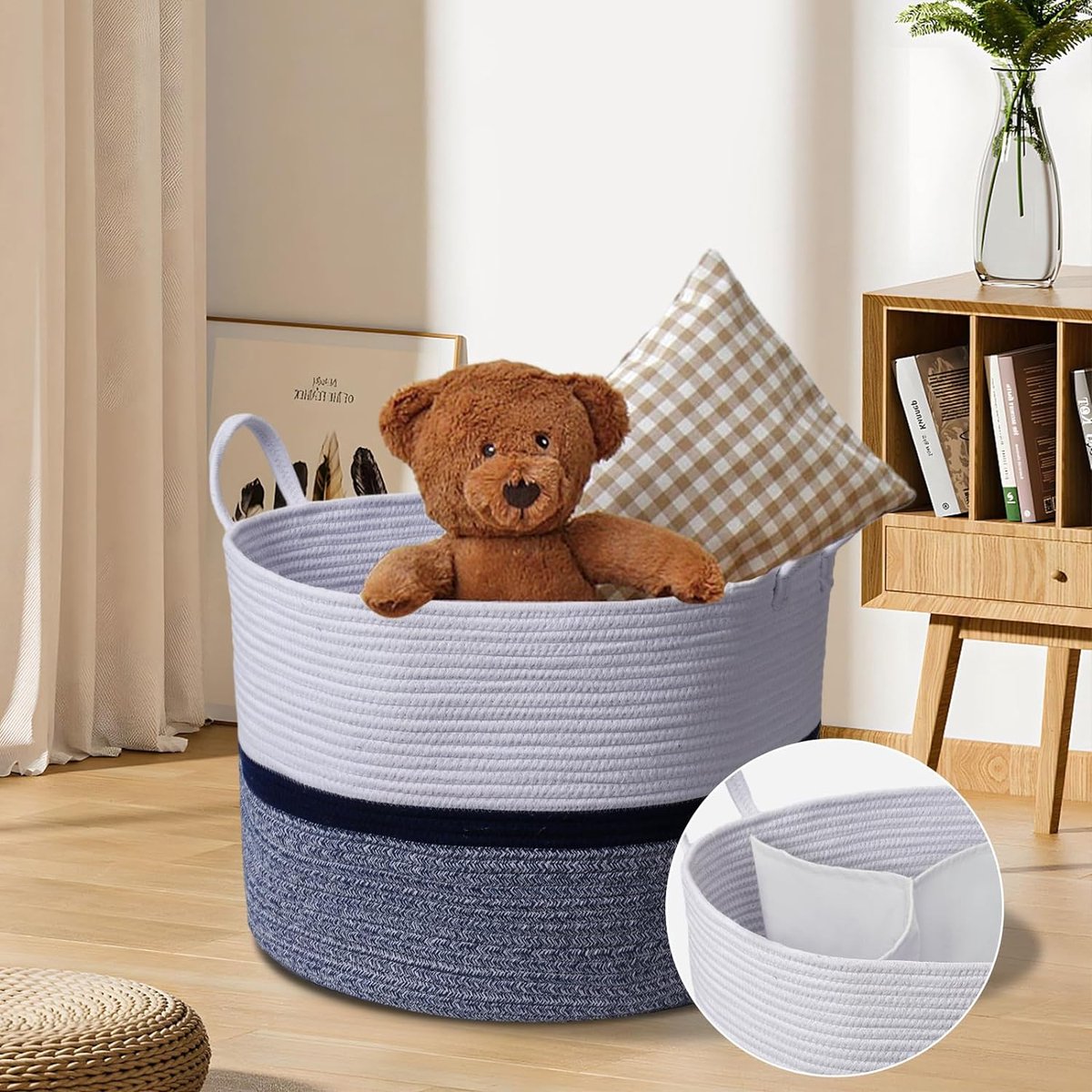 Goedkoopste Grote wasmand 3 vakken katoenen opbergmand gevlochten XXL voor kleding kinderspeelgoed badkamerbenodigdheden - wit zwart grijs