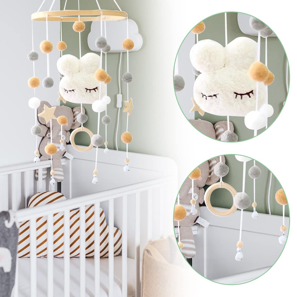 Feutres Bebe Mobile Musical Lit Bébé Mobile En Bois Cloche De Lit Nuage Décor Mobile Suspendue Boules De Feutre Mobile Lit Bébé Chambre De Bébé Cloche De Lit Décoration De Berceau Pour