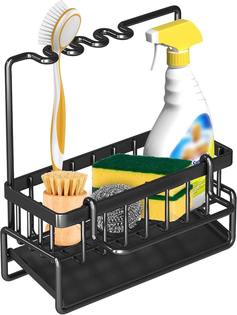 Spoelbakorganizer zwart keukenspoelbak wordt geleverd met afvoerschaal sponshouder spoeldoekhouder opbergdoos voor de keukenspoelbak keukenorganizer