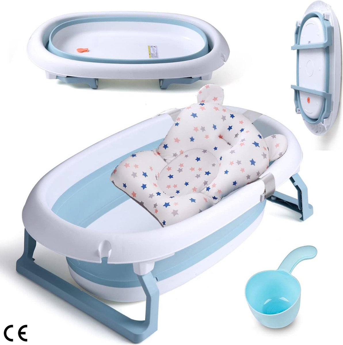 Opvouwbaar Babybadje Set - Inclusief Babybadje, Speelballen & Haarwasbeker - 80 x 49 x 25 cm (Blauw)