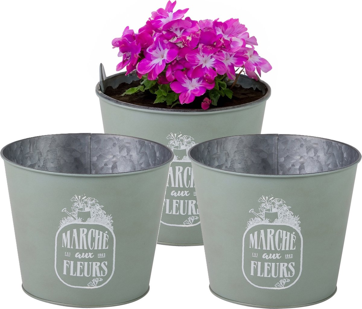Goedkoopste Sunnydays /plantenpot/bloempot - 3x - zink - jadegroen - D17 x H14 cm