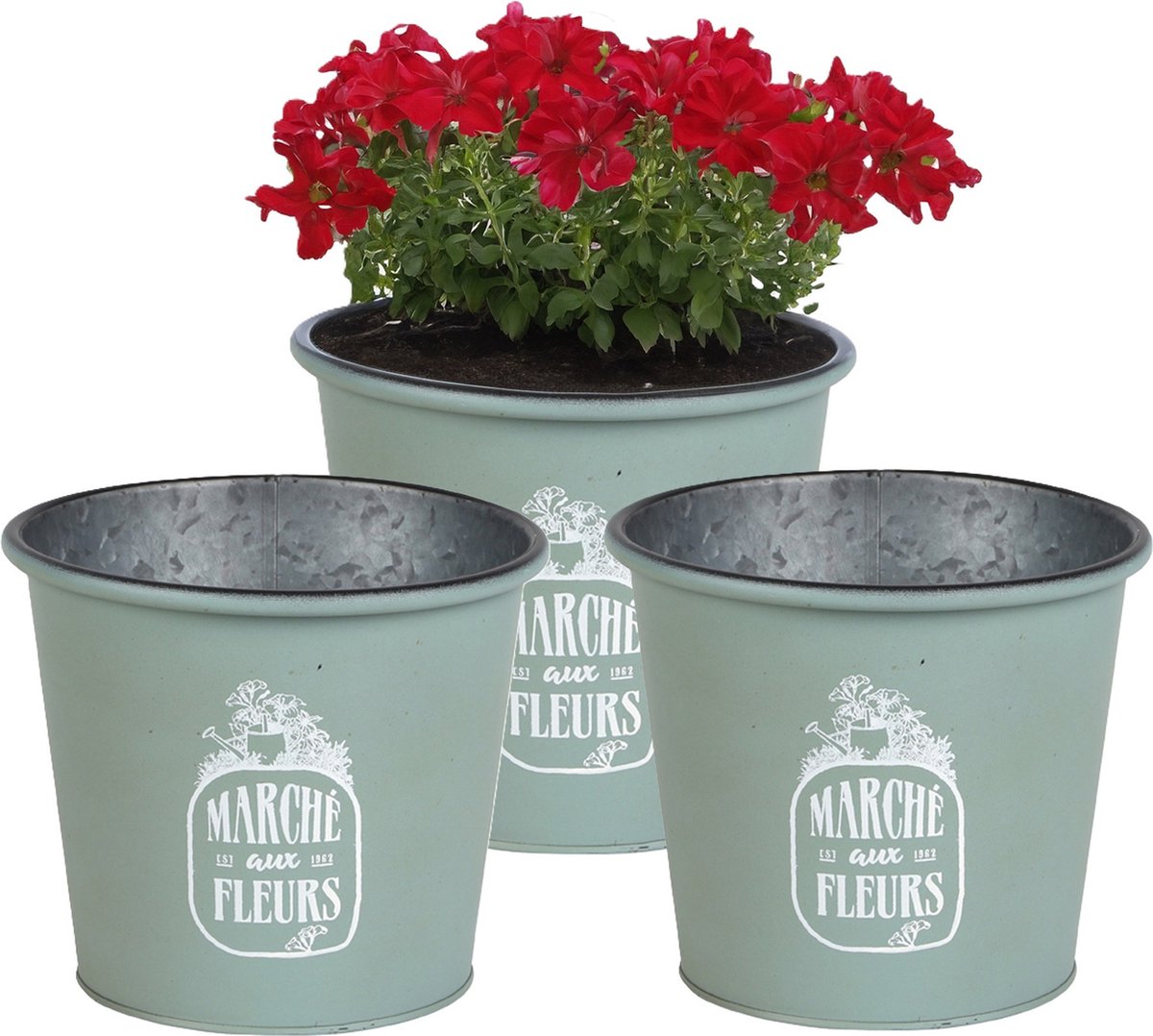 Goedkoopste Sunnydays /plantenpot/bloempot - 3x - zink - jadegroen - D19 x H16 cm