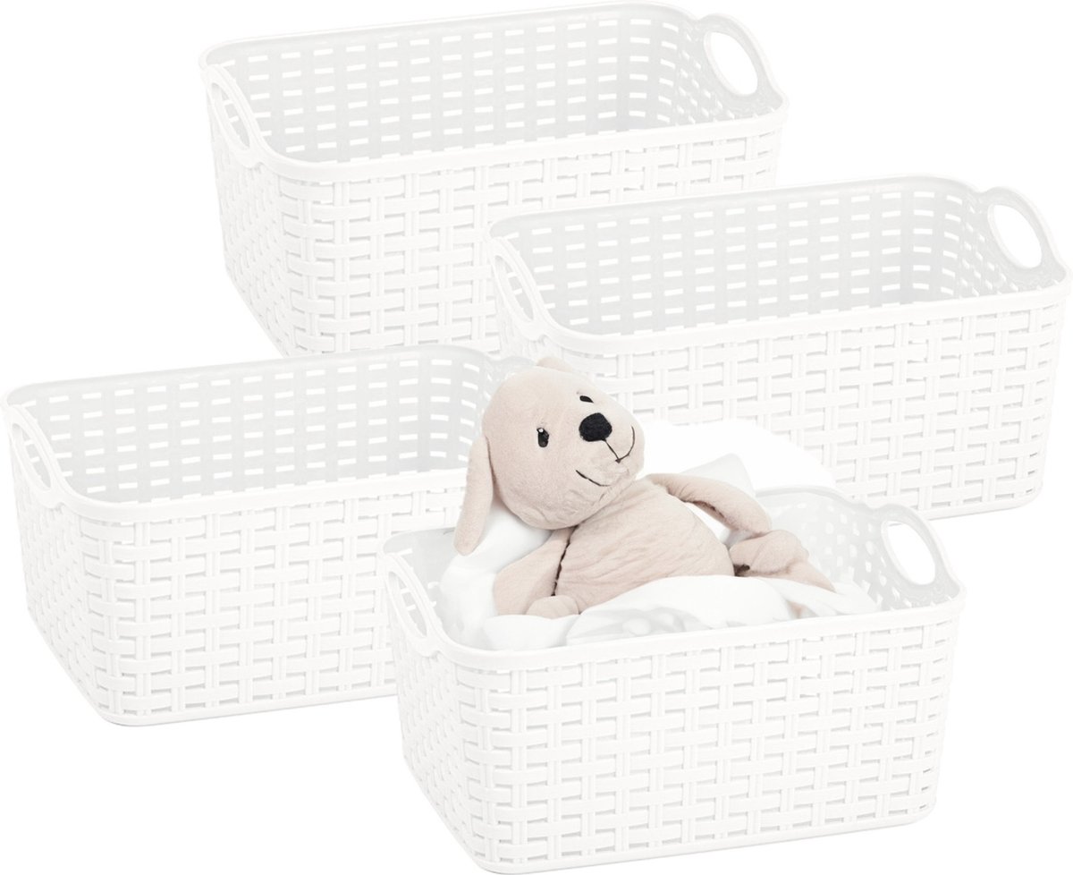 PLASTICFORTE opbergmandje/kastmandje - 4x - 12 liter - wit - kunststof - 33 x 24 x 21 cm - nestbaar