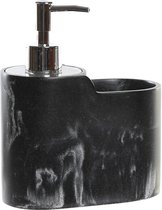 Distributeur de savon avec organisateur de cuisine Marbre - noir/argent - 2 compartiments - polyrésine - 15 x 8 x 18 cm