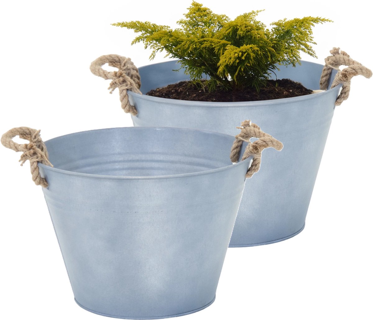 Goedkoopste Mega Collections plantenpot/bloempot Old Rope - 2x - zink - zilver - D31 X H21 cm