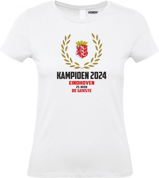 T-shirt Krans Kampioen 2024 | PSV Supporter | Eindhoven de Gekste | Shirt Kampioen | Wit Dames | maat S