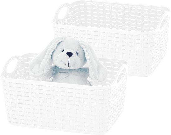 Panier de rangement/panier de placard Plasticforte - 2x - 12 litres - blanc ivoire - plastique - 33 x 24 x 21 cm - emboîtable