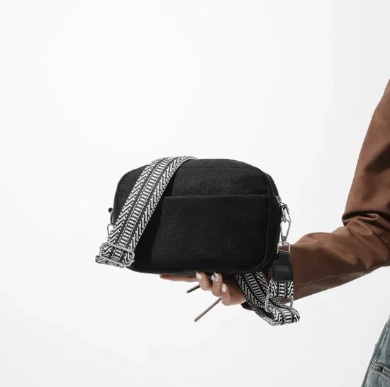 Dames Schoudertas Zwart – Trendy Damestas – inclusief bag strap – Kleine Schoudertas met Ritssluiting – Crossbody Tas - Tassenriem