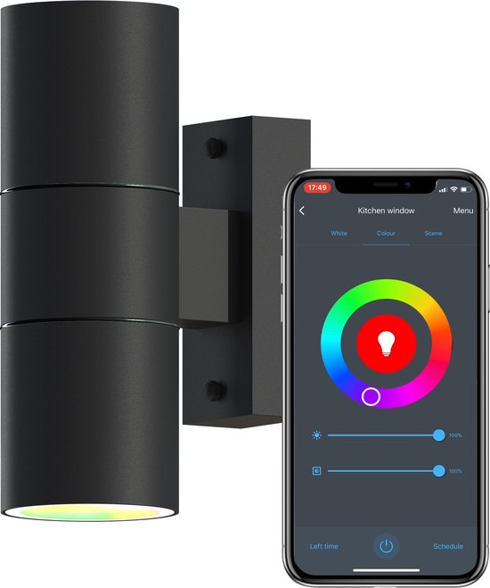Calex Slimme Up & Down LED Wandlamp – Zwart – RVS - Smart Buitenlamp – App bedienbaar – Voor binnen en Buiten