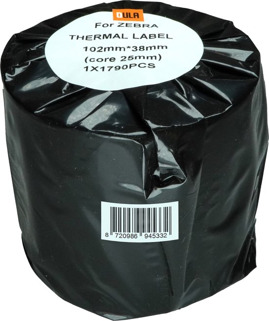 Rol DULA thermische labels voor Zebra, 102x38mm, met 1790 etiketten, kern 25mm.