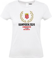 T-shirt Krans Kampioen 2024 | PSV Supporter | Eindhoven de Gekste | Shirt Kampioen | Wit Dames | maat XS