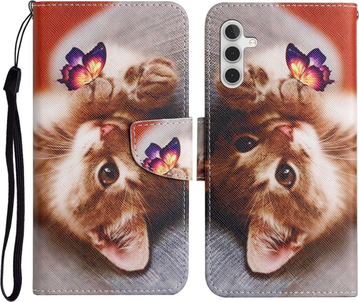 BookCover Hoes Etui geschikt voor Samsung Galaxy A55 - Lieve Kitten - Vlinder