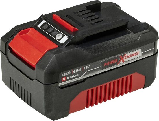 Einhell Power X-Change accu, zwart met rode details en ribbels.