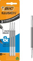 BIC Illusion Uitwisbare pen Compatibele Navullingen met Warmtegevoelige Inkt en Inktwisser - Zwart - verpakking van 3 stuks