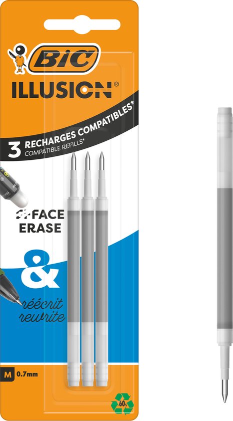 BIC Illusion – Confezione Da 12 Ricariche Blu Per Penne Cancellabili Pilot Frixion, Inchiostro Termosensibile