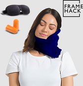 Framehack Zacht Travel Pillow Reiskussen - Neksteun Nek Support - Nekkussen - inclusief 3D slaapmasker & oordopjes – Blauw