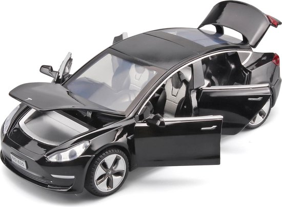MODVKVK Tesla Model 3 1:32 Voiture Jouet Lumineuse Et Musicale - Fonction Recul - Alliage (Blanc)