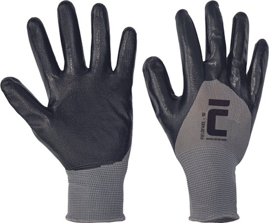 Cerva FIELDFARE handschoen nylon/nitril 3/4 01080072 - 12 stuks - Grijs/Zwart - 10
