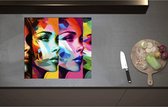 Inductieplaat Beschermer - Artistieke Collage van Zijaanzichten van Kleurrijke Vrouwen - 60x55 cm - 2 mm Dik - Inductie Beschermer - Bescherming Inductiekookplaat - Kookplaat Beschermer van Zwart Vinyl