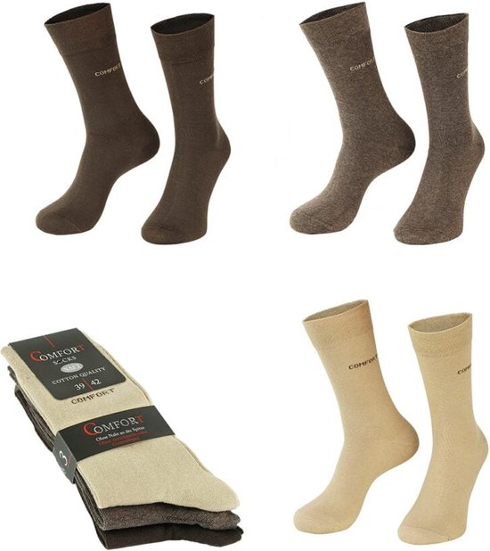 3 paar | Bruin en beige diabetes sokken | zonder knellende boord | assorti pakket
