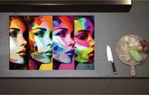 Inductieplaat Beschermer - Artistieke Collage van Zijaanzichten van Kleurrijke Vrouwen - 85x55 cm - 2 mm Dik - Inductie Beschermer - Bescherming Inductiekookplaat - Kookplaat Beschermer van Wit Vinyl
