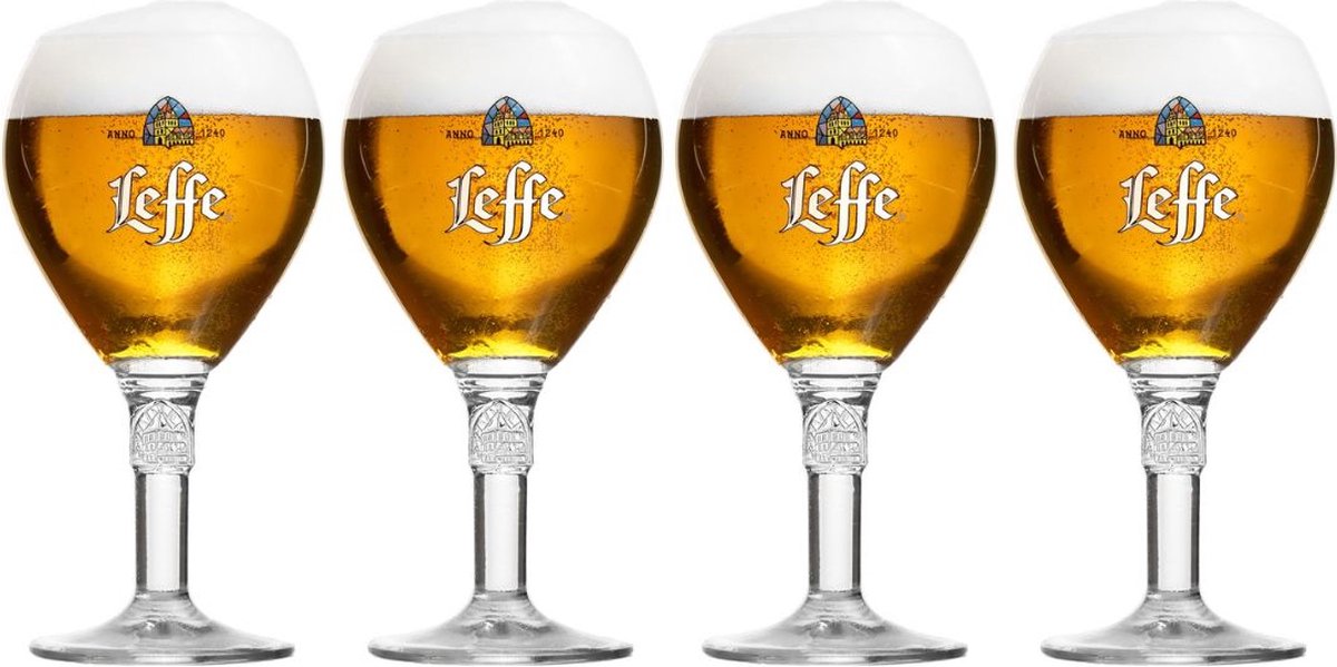 Leffe Bierglazen - 330 ml - Set van 4 - Originele kelkglazen voor abdijbier - Ideaal voor speciaalbieren - Vaatwasserbestendig - Glas - Hoogte 150 mm, Diameter 90 mm - Glaswerk - Bierglazen
