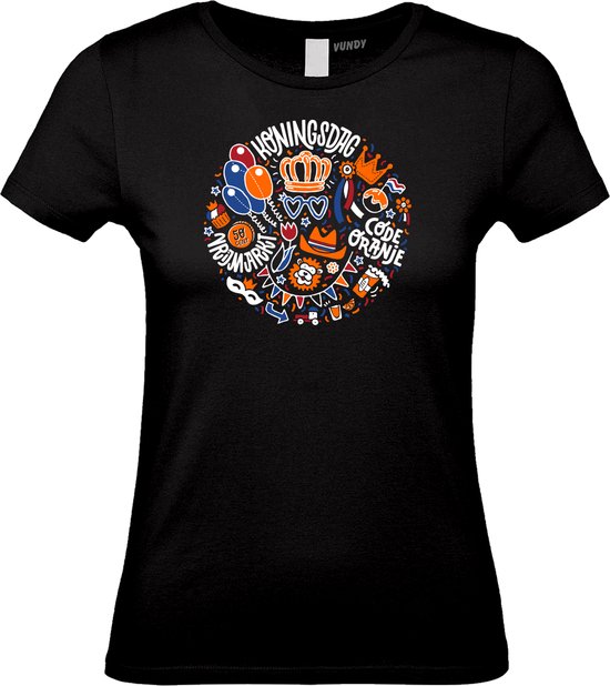Dames t-shirt Koningsdag Bol | Koningsdag kleding | Oranje Shirt | Zwart Dames | maat XXL
