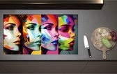 Inductieplaat Beschermer - Artistieke Collage van Zijaanzichten van Kleurrijke Vrouwen - 95x52 cm - 2 mm Dik - Inductie Beschermer - Bescherming Inductiekookplaat - Kookplaat Beschermer van Zwart Vinyl