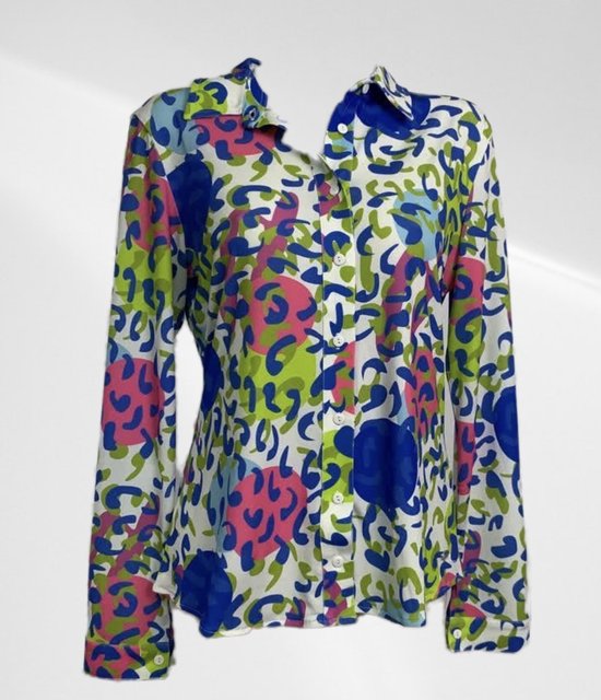 Angi's - Casual blouse - Blauw en groen panterprint - Travelstof - In 5 maten verkrijgbaar