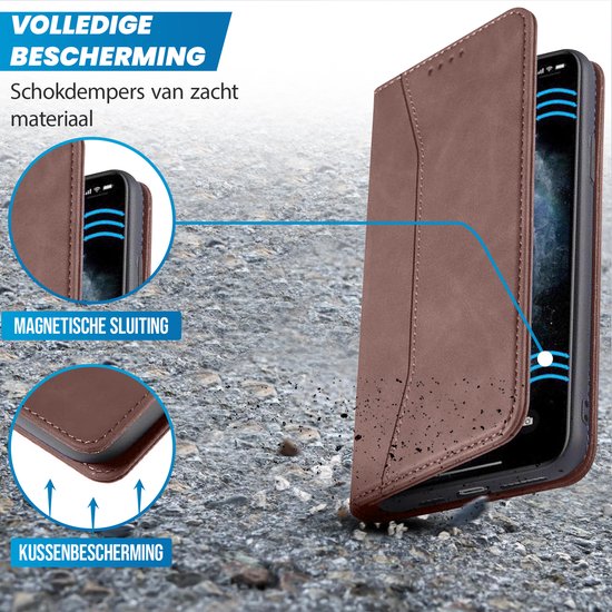 Étui Bookcase iPhone 11 - Magnétique - Cuir - Portefeuille - Étui livre - Portefeuille - Étui à rabat - Apple iPhone 11 - Marron foncé