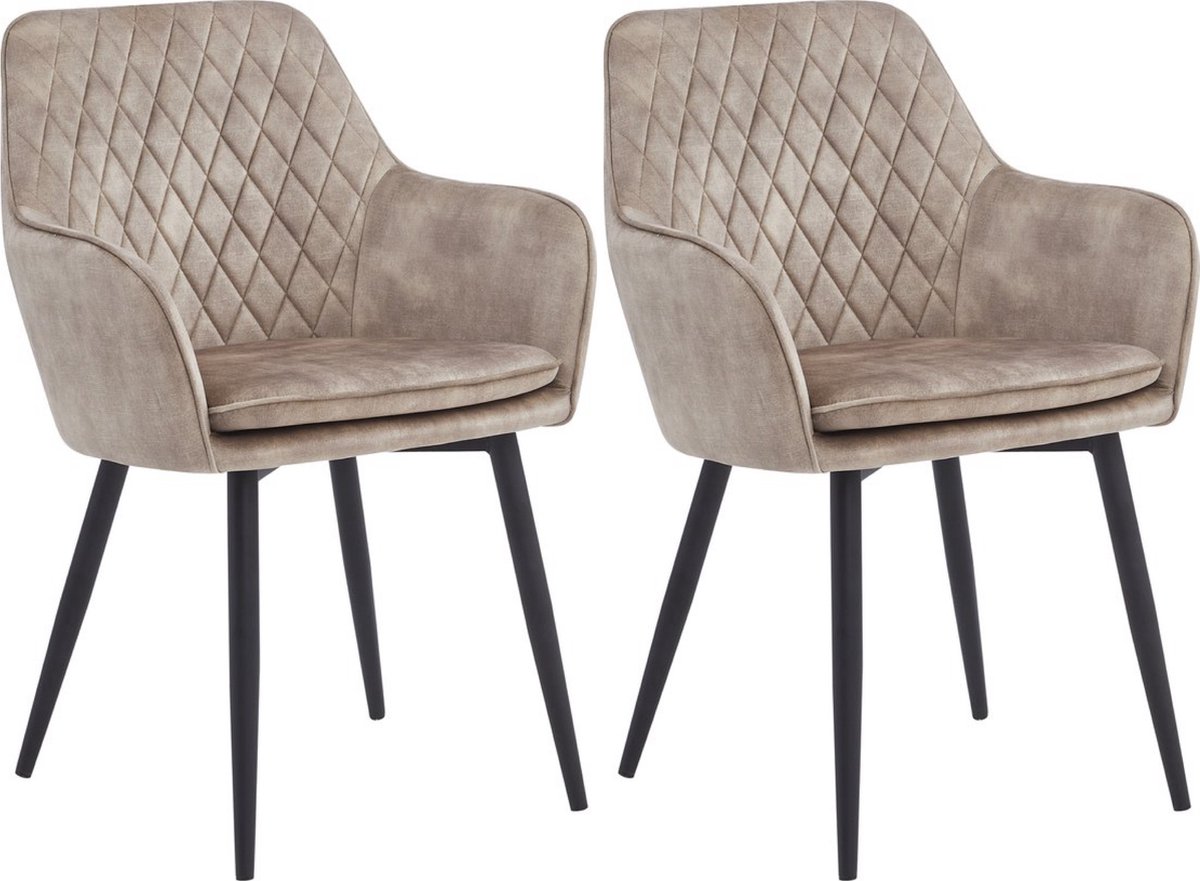 Colenis® - Laura Eetkamerstoel - Set Van 2 - Champagne - Adoré Velvet - Industrieel - Met armleuning