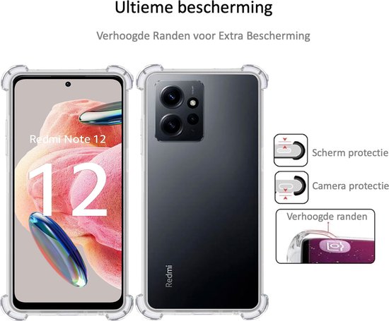 Convient pour Xiaomi Xiaomi Redmi Note 12 - Coque + 2x Film de Protection d'écran - Couvercle en Glas Trempé + Coque Antichoc - Transparent