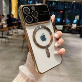 Luxe Beplating Hoesje - Camera Protector met groot raam - Compatibel met MagSafe Magnetisch Houders Geschikt voor: Apple iPhone 15 Pro Max - goud