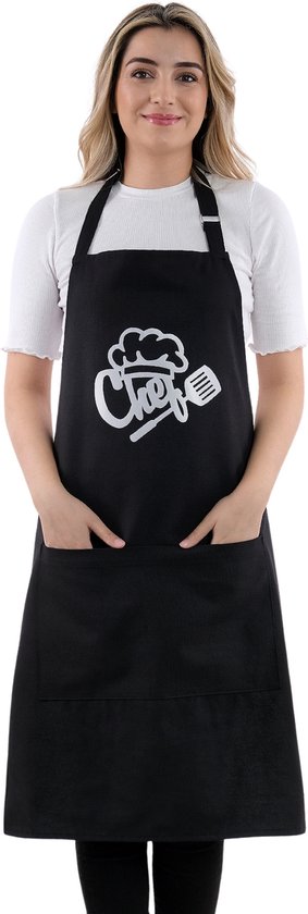 Chef Master Keukenschort Zwart Professioneel Verstelbaar Kookschort BBQ Schort Horecakwaliteit Schorten voor vrouwen One Size Fits All