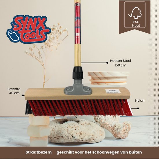 Synx Tools X Bezem 40cm Rood/Zwart- Straatbezem / Stadsbezem - Schrobborstels - Veger - Stadsbezem - Bezem - Buitenbezem - Tuinartikelen - Met 150cm steel van Synx Tools — afbeelding 5