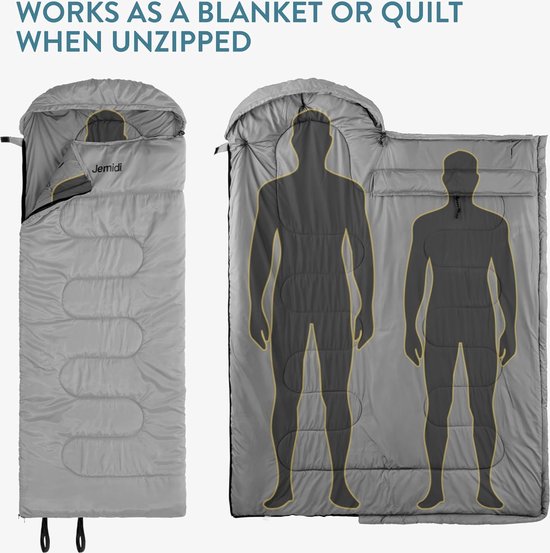 Slaapzak winter zomer outdoor - voor tot -5 °C - dekenslaapzak groot met ritssluitingen - 220 x 80 x 10 cm - waterdichte winterslaapzak voor volwassenen - grijs van Merkloos — afbeelding 3