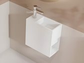 Shower & Design Witte hangende wastafel van solid surface met nis - Kraan links - 40 cm - PUMORI L 40 cm x H 40 cm x D 20 cm