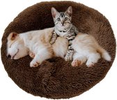 Pluizige Donut Hondenmand - Ronde Warme Mand voor Honden en Katten - Comfortabel Slaapzak Design - Zachte Kussen Nest - Gemakkelijk Wasbaar - Bruin (L:70cm)