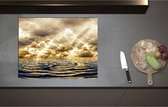 Inductieplaat Beschermer - Abstract Schilderij van Wolken Drijvend in de Zee - 71x55 cm - 2 mm Dik - Inductie Beschermer - Bescherming Inductiekookplaat - Kookplaat Beschermer van Wit Vinyl