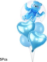 Clixify Ballonnen Helium 4D - Ballonnenboog met knuffelbeer - Jongens - Ballonnen blauw - set van 5 - Gender reveal - Ballonen - Balonnen